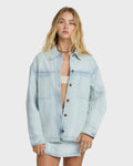 Jade Saltwashed Long Sleeve Woven Top - Blue Mist