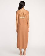 Eyelet Sun Midi Dress Beach Coverup - Rose Brown