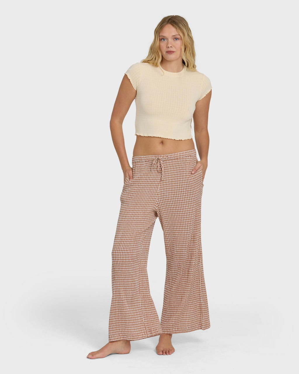Wanderer Bitty Check Pants - Sugar Almond