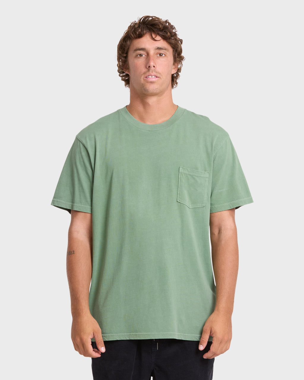 Essential Wave Washed Premium Short Sleeve Pocket Tee - Hedge Green