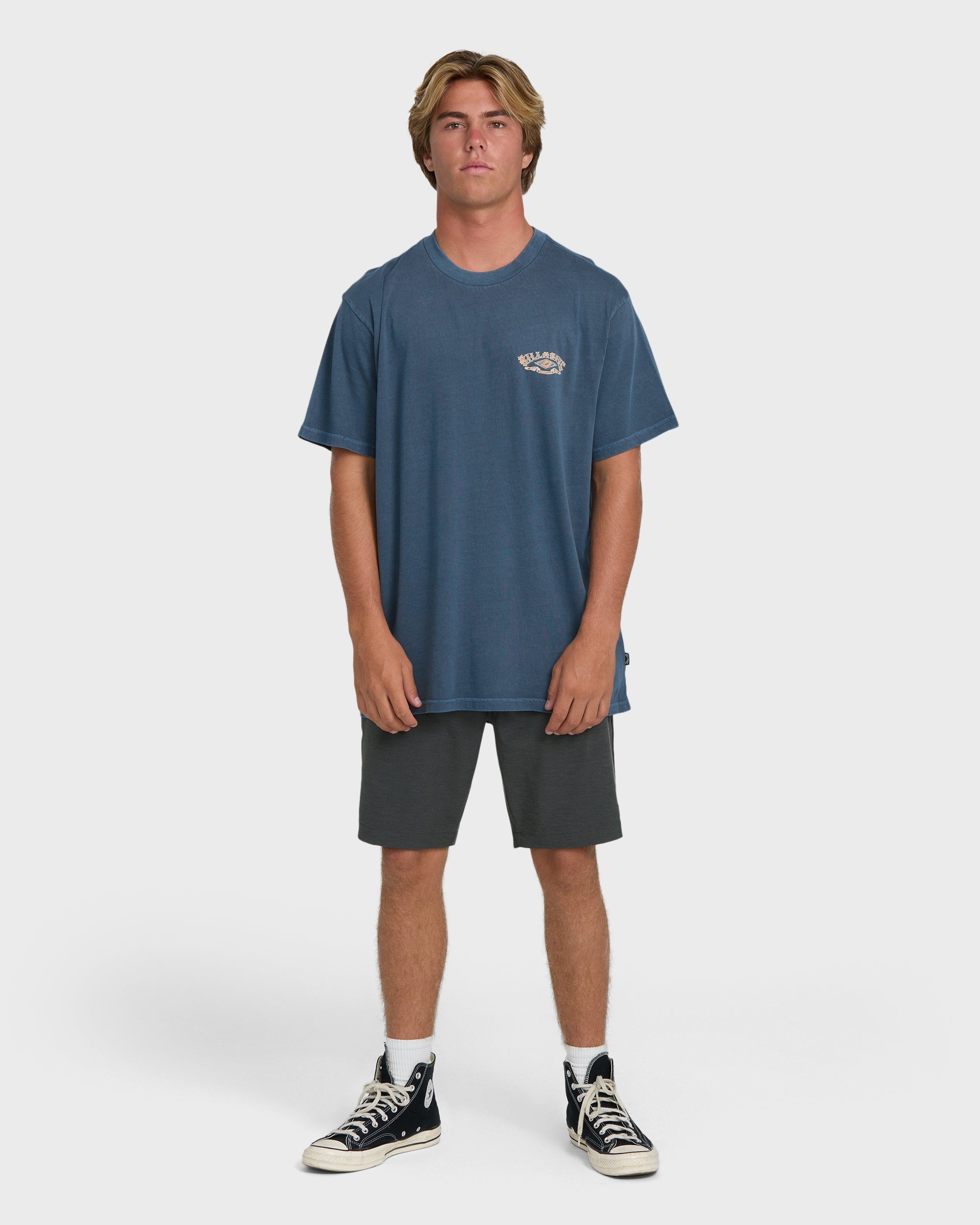 Heritage Arch Wave Washed Premium Short Sleeve Knit T-Shirt - Dark Denim