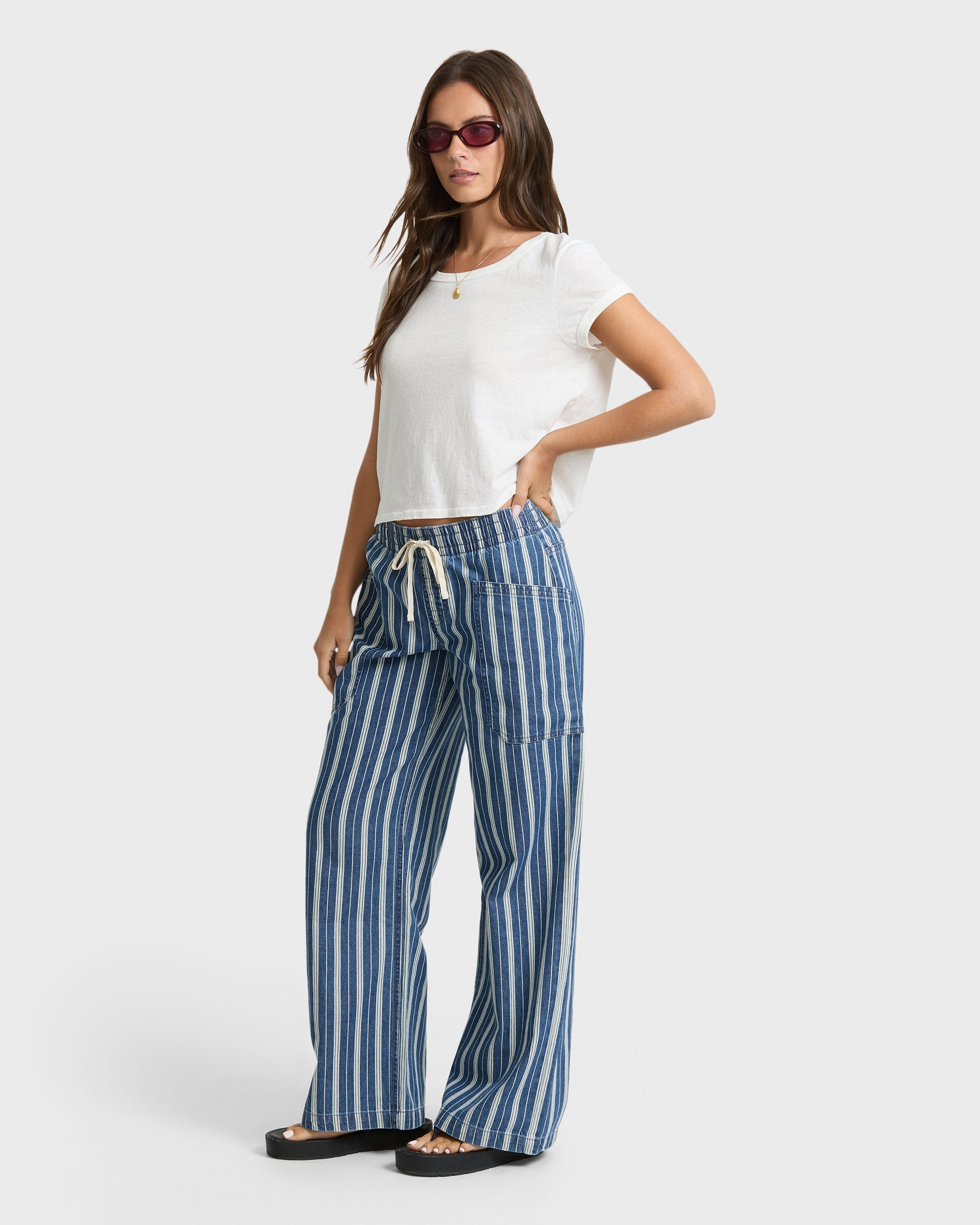 Zonte Elastic Waist Saltwashed Denim Pants - Blue Smoke