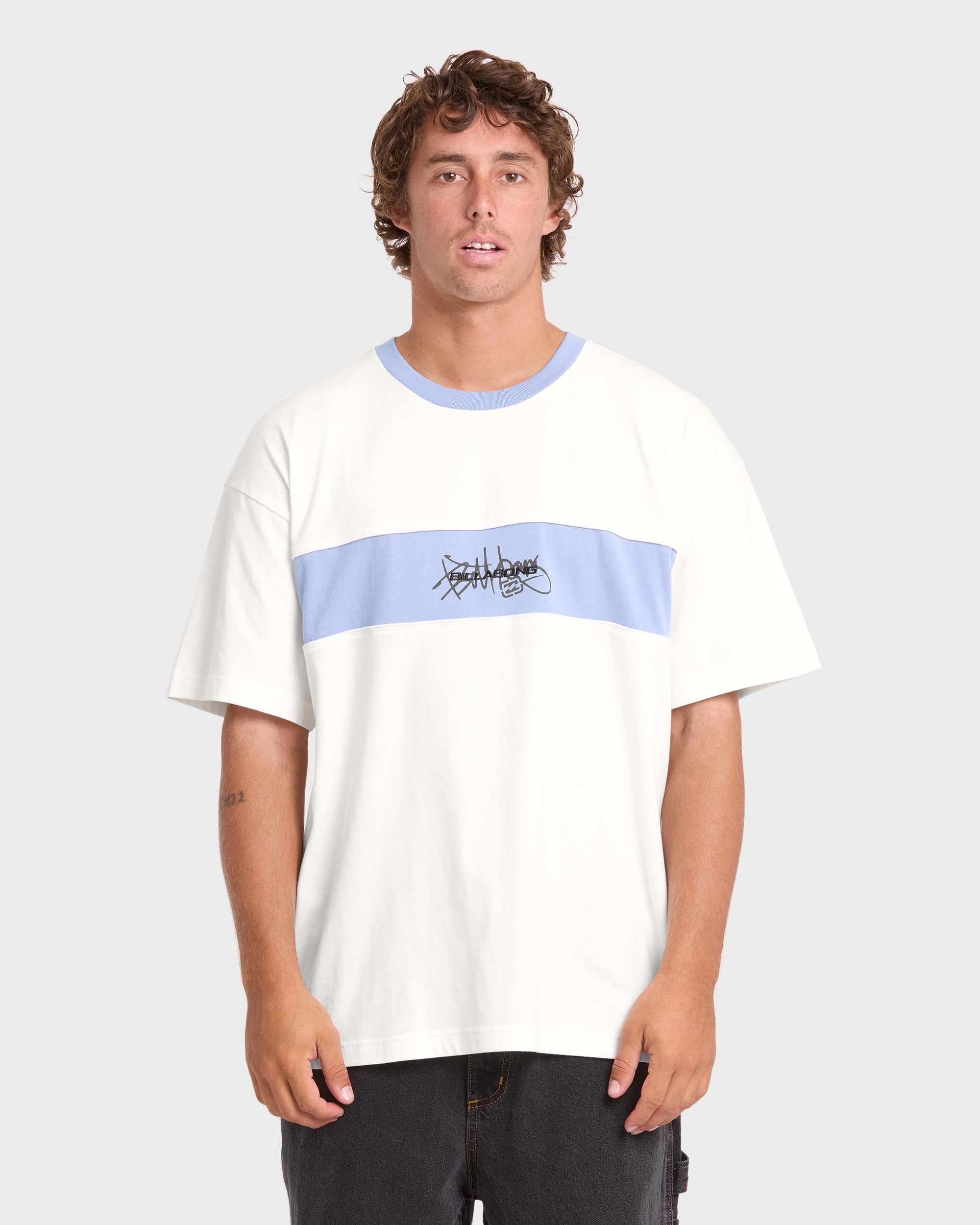 Bad Dog Shrapnel Ringer Short Sleeve Jersey T-Shirt - Off White